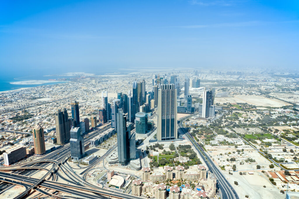 Aerial view of Dubai’s skyline and business districts
